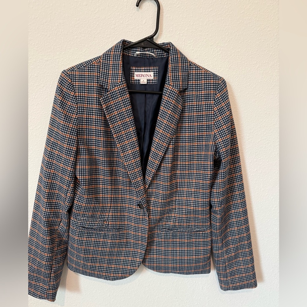 Merona Women's Checkered Blazer - Navy and Rust